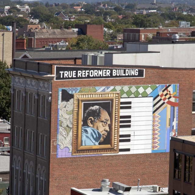 View of Duke Ellington mural from atop the Ellington Building 1301 U Street