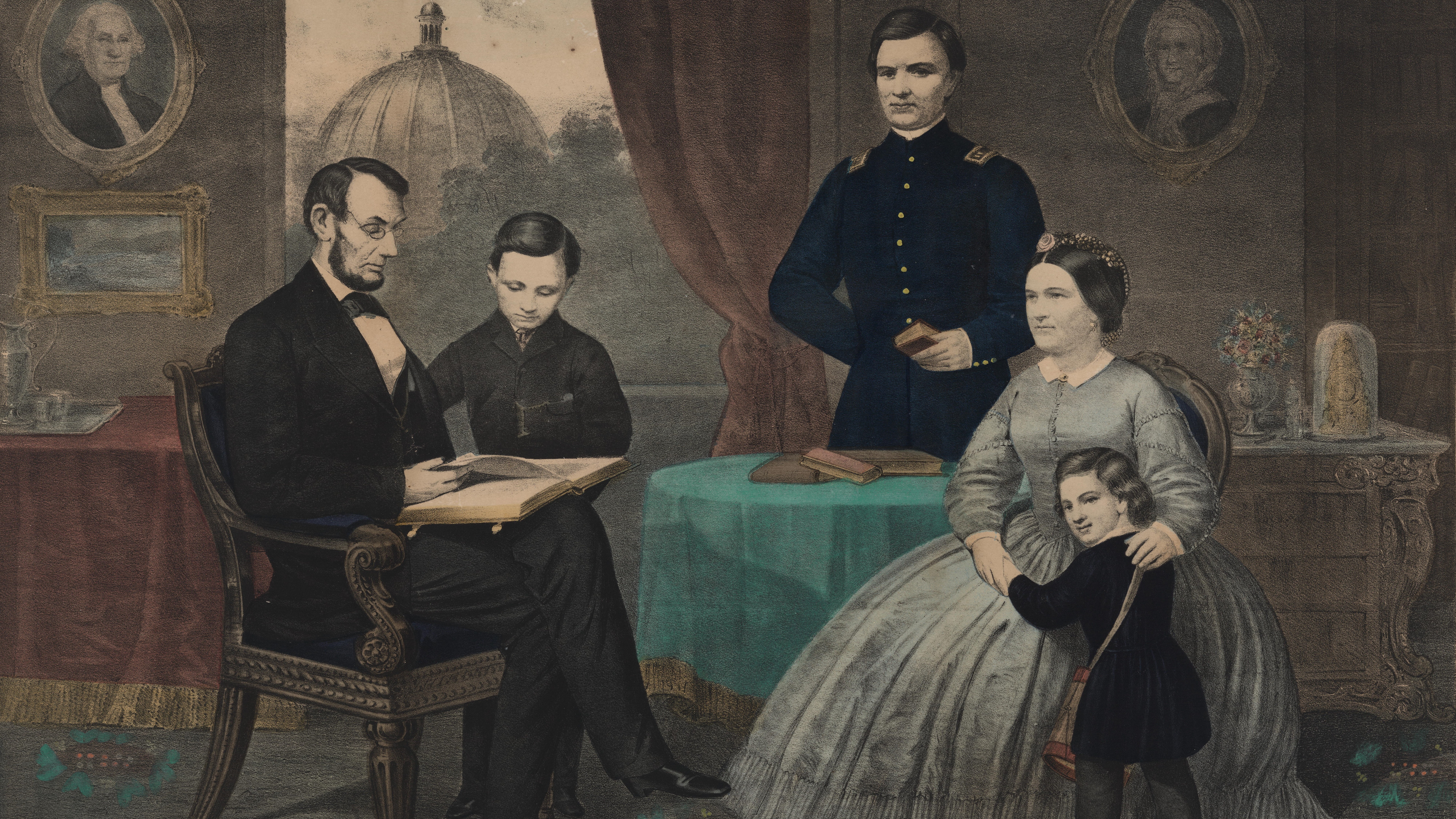 Portrait of Abraham Lincoln with his family