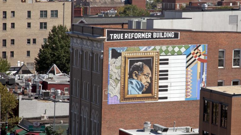 View of Duke Ellington mural from atop the Ellington Building 1301 U Street